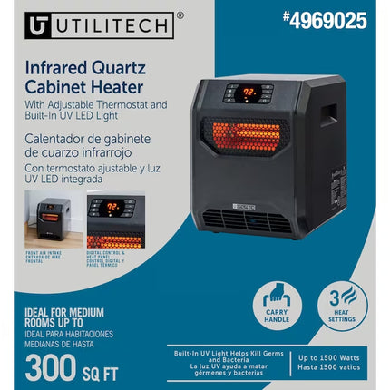 up to 1500-Watt Infrared Quartz Cabinet Indoor Electric Space Heater with Thermostat and Remote Included