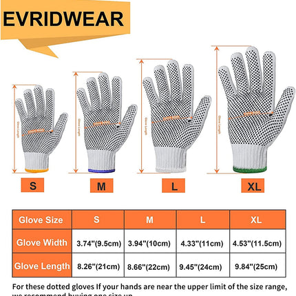 Cotton Polyester String Knit Shell Safety Protection Work Gloves for Painter Mechanic Industrial Warehouse Gardening Construction Men & Women 12 Pairs, with One Side Dots, L Size