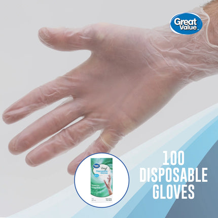 Disposable Vinyl Gloves, 100 Count