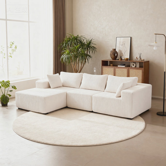 108-inch Modular Combination Sofa, Modern Modular L-shaped Sofa With A Lounge Chair, Upholstered Boneless Sofa