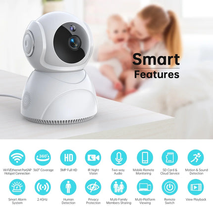 Baby Monitor -3K 5MP Video Baby Monitor with Camera and Audio - Baby Monitor Wifi Smartphone with Night Vision, Video Recording, App Control, Motion Detection/Tracking, 2-Way Audio