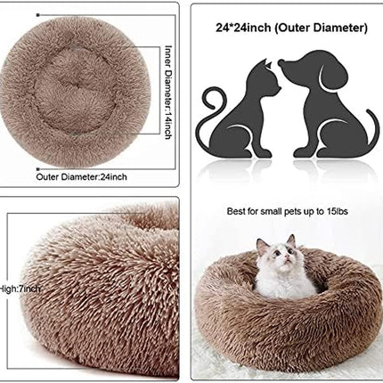 Cat Bed for Indoor Cats,Fluffy Calming Donut Cushion Pet Bed for Small Dogs Kittens,Warming round Cushion Cat Bed Dog Bed for Sleep Improvement-Non-Slip,Machine Washable