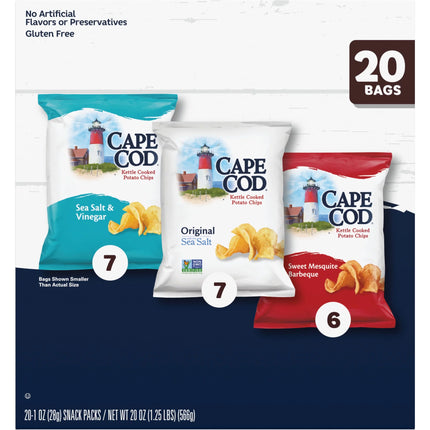 Potato Chips, Variety Pack, 1 Oz Snack Bags, 20 Ct