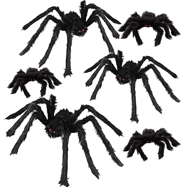 Halloween Spider Decorations, 6 Pcs Realistic Hairy Spiders Set, Scary Spider Props for Indoor, Outdoor and Yard Creepy Decor(50", 35", 30", 20", 12", 12")