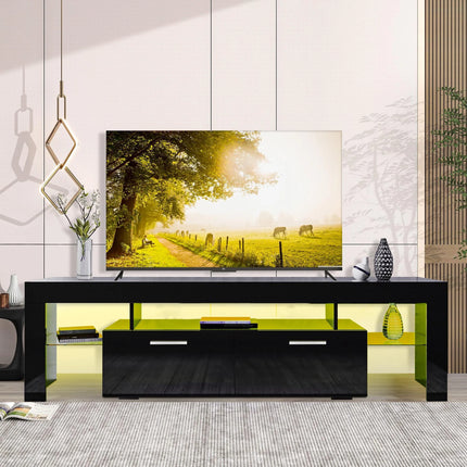 TV Stand for Tvs up to 70", High Gloss TV Cabinet with LED Light, Modern TV Console Table with Storage Drawers, Media Television Stand Entertainment Center, Black