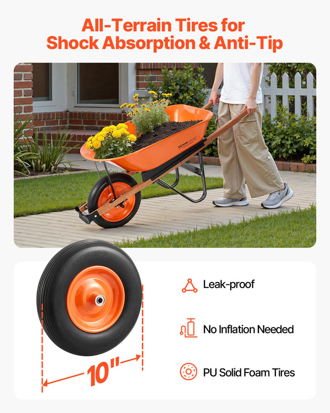 Wheelbarrow Cart, 5 Cu. Ft. Load & 265 Lbs Capacity, One Wheel Garden Dump Cart, Garden Wagon With Metal Handle & 16" Wide Track Wheels, Easy Loading Utility Yard Cart & Wagons For Lawn Farm