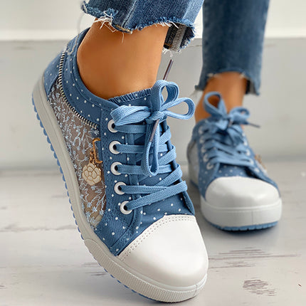 Floral Embroidered Polka Dot Print Sneakers