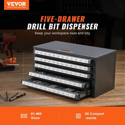 Drill Bit Dispenser Cabinet, Five-Drawer Drill Bit Organizer Cabinet Steel Drill Dispenser Organizer Cabinet With Labels, Stackable Drill Dispenser For Drill Bit Storage