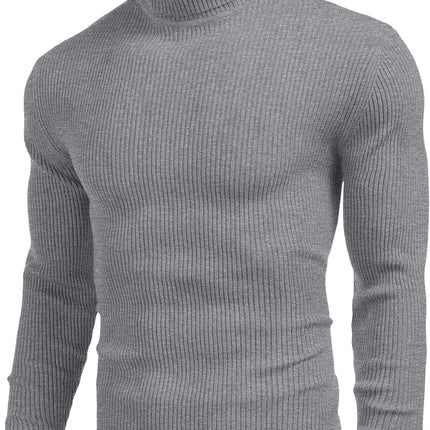 Mens Ribbed Slim Fit Knitted Pullover Casual Turtleneck Sweater