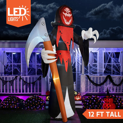 12 FT Halloween Inflatable Giant Grim Reaper Decoration with Built-In Leds,Grim Reaper with Scythe Halloween Decorations Outdoor Blow up Yard Lawn Decoration