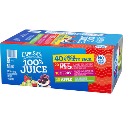 100% Juice Fruit Punch, Berry & Apple Naturally Flavored Juice Variety Pack, 40 Ct Box, 6 Fl Oz Pouches