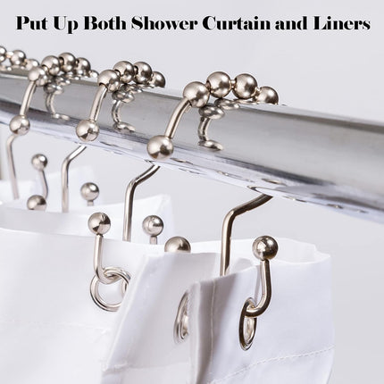 Shower Curtain Hooks Rings, Rust-Resistant Metal Double Glide Shower Hooks for Bathroom, Modern Decorative Design Shower Rods Curtains - Nickel