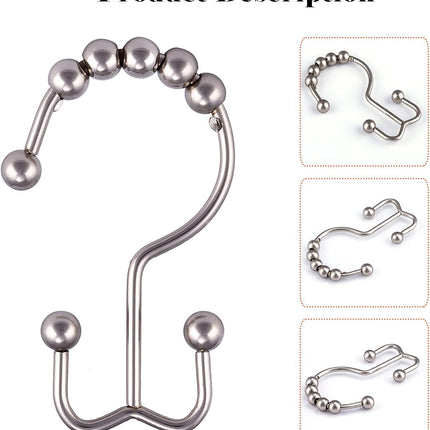 Shower Curtain Hooks Rings, Rust-Resistant Metal Double Glide Shower Hooks for Bathroom, Modern Decorative Design Shower Rods Curtains - Nickel