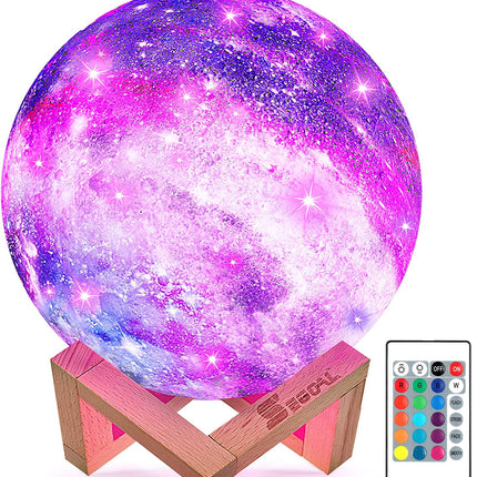 Moon Lamp Kids Night Light, 5.9 Inch Galaxy Lamp 16 Colors LED 3D Star Moon Light with Wood Stand, Touch & Remote Control & USB Rechargeable, Birthday Gift for Baby, Children, Girls, Boys