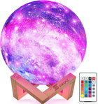 Moon Lamp Kids Night Light, 5.9 Inch Galaxy Lamp 16 Colors LED 3D Star Moon Light with Wood Stand, Touch & Remote Control & USB Rechargeable, Birthday Gift for Baby, Children, Girls, Boys