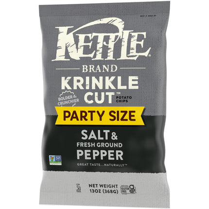 Potato Chips, Krinkle Cut, Salt & Ground Pepper Kettle Chips, Party Size, 13 Oz