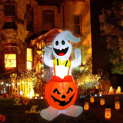 5FT Height Halloween Inflatable Ghost in Pumpkin, Blow up Halloween Decorations with Built-In LED Lights for Indoor/Outdoor Yard Garden Lawn