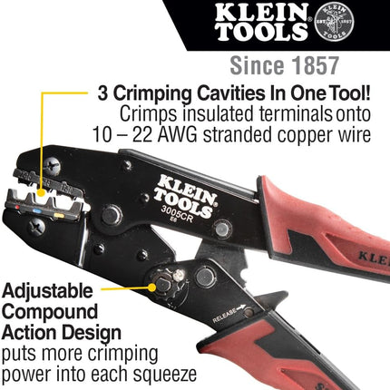 3005CR Wire Crimper Tool, Ratcheting Insulated Terminal Crimper for 10 to 22 AWG Wire