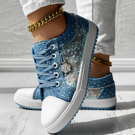 Floral Embroidered Polka Dot Print Sneakers