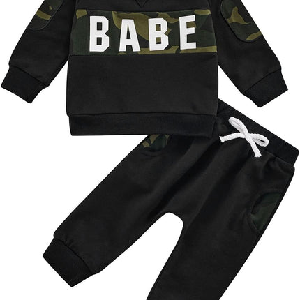 Newbron Baby Girls Boys Clothes Letter Printed Long Sleeve Romper Hooded Sweatshirts Pants Outfits(Black, 18-24 Months)