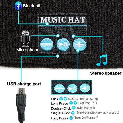 Wireless Bluetooth Beanie,Unisex Outdoor Sport Knit Hat with Stereo Speakers & Microphone