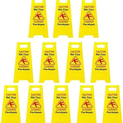 12 Packs Caution Wet Floor Sign | 2-Sided Bilingual Sign | Cuadado Piso Mojado| Avoid Fall & Slip Accident