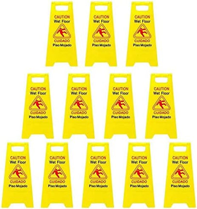 12 Packs Caution Wet Floor Sign | 2-Sided Bilingual Sign | Cuadado Piso Mojado| Avoid Fall & Slip Accident