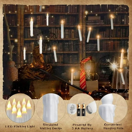 Christmas Decorations, Floating Candles with Wand Remote, 12 Pcs Magic Hanging Candles, Flickering Warm Light Flameless Floating LED Candle