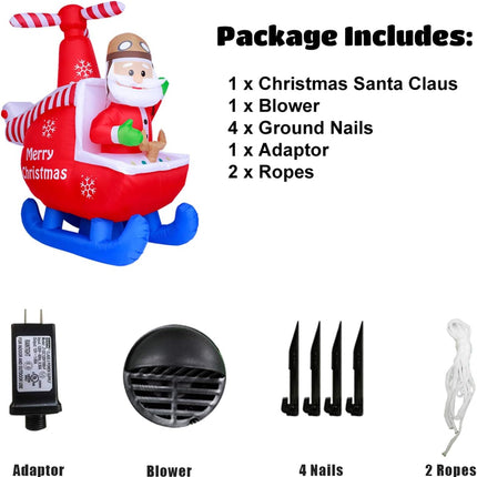 6Ft Christmas Inflatable Decorations Claus Blow up Built-In LED Outdoor Indoor Yard Lighted for Holiday Season, Quick Air Blown, 6 Feet High, Santa W/Helicopter