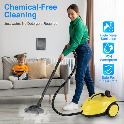 1Pc 1800W Steam Cleaning Machine With Wheels High Temperature And Pressure Steamer Cleaner With 2L Water Tank Stepless Steam Control 15 Accessories