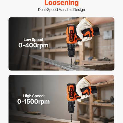 Cordless Drill Driver, 5-In-1, Metal Chuck, Dual-Speed Variable, Drill Driver Kit With 2 Lithium Batteries And Charger, Tool Box, For Wood And Metal Drilling, Screw Tightening Or Loosening