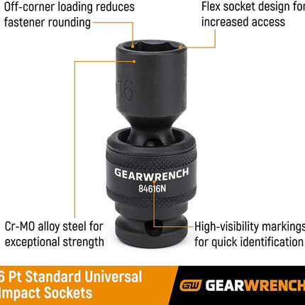 13 Piece 1/2" Drive 6 Point Standard Universal Impact SAE Socket Set | 84938N