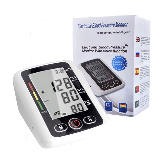 Automatic Upper Arm Blood Pressure Monitor Pulse Meter BP Machine Voice Talking