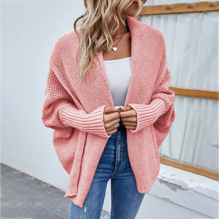 New Loose Knitted Sweater Solid Color Bat Sleeve Large Lapel Cardigan Autumn And Winter Fashion Jacket For Women Clothing