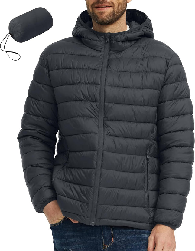 Men'S Winter Jacket Hooded Lightweight Winter Coat Packable Puffer Jacket