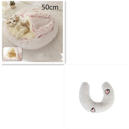 2 In 1 Dog And Cat Bed Pet Winter Bed Round Plush Warm Bed House Soft Long Plush Pets Bed