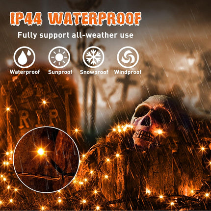 Halloween Lights Outdoor, 82 FT 200 LED Halloween String Lights with Music, Waterproof Orange Lights Plug in Motion Sensor Halloween Decorations Outdoor