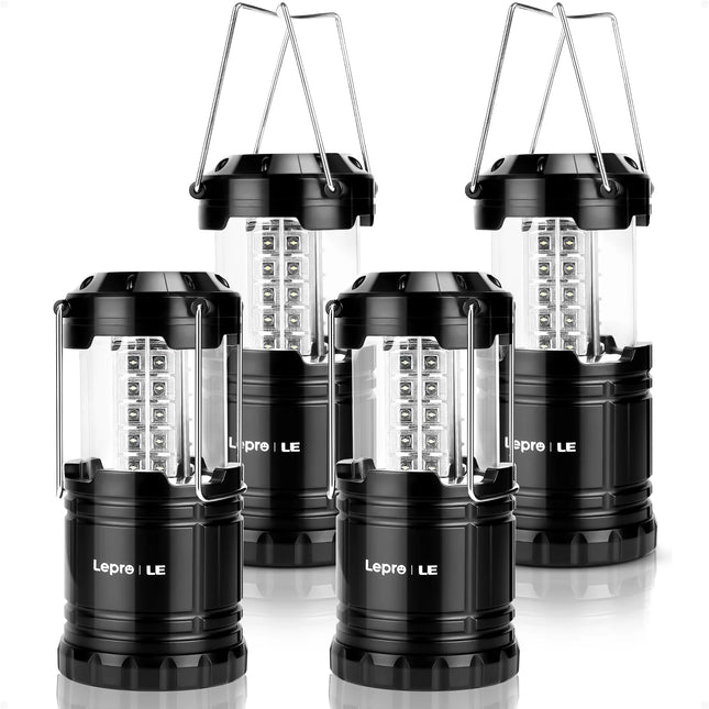 LED Collapsible Camping Lantern 4-Packs, Super Bright, Battery Powered Camping Light, IPX4 Water Resistant, Portable Emergency Lights for Power Outage, Hurricane, Storms