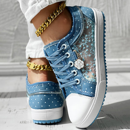 Floral Embroidered Polka Dot Print Sneakers