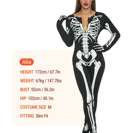 Glow in the Dark Skeleton Costume for Adults Women Halloween Dress up Party Role Playing Cosplay