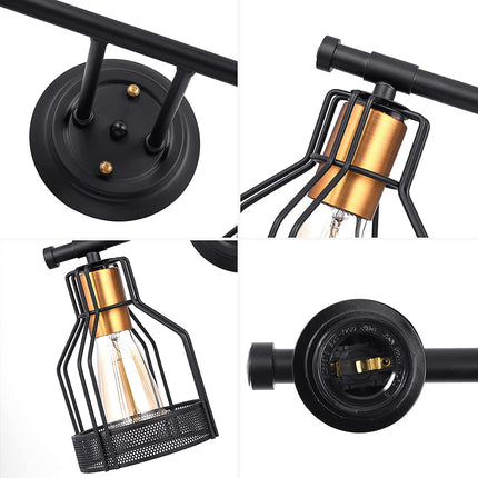 Industrial Bathroom Vanity Light 3 Light Farmhouse Metal Cage Bathroom Wall Light Fixture Black Wall Sconce Lighting Edison Vintage Wall Light Fixture for Bathroom Vanity Mirror Cabinet