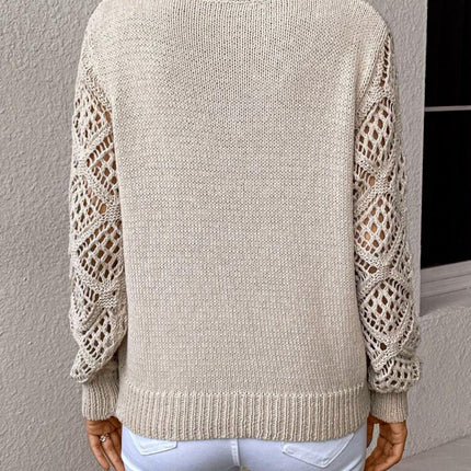 Solid V-neck Pullover Sweater With Hollow Long Sleeve Fashion Tops For Women Clothing