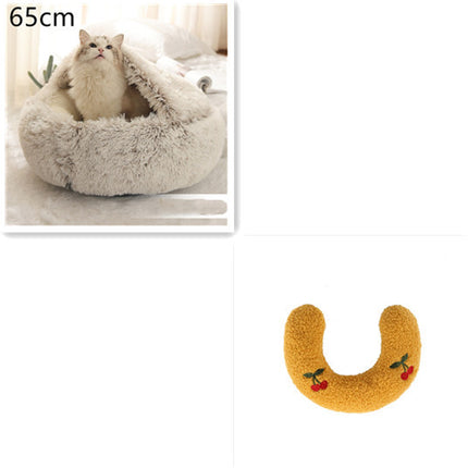 2 In 1 Dog And Cat Bed Pet Winter Bed Round Plush Warm Bed House Soft Long Plush Pets Bed