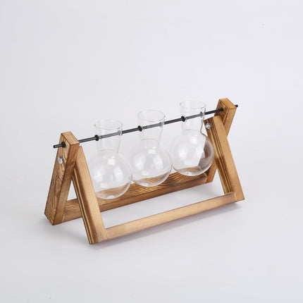 1Pc Desktop Glass Planter Bulb Plant Terrarium With Wooden Stand Air Planter Glass Vase Metal Swivel Plant Vase For Hydroponics