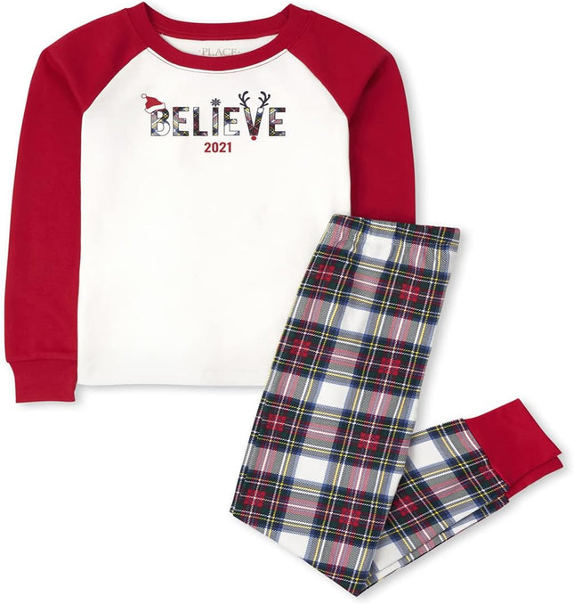 Kids' Holiday 2 Piece Snug Fit Cotton Pajamas, Believe 21, 8