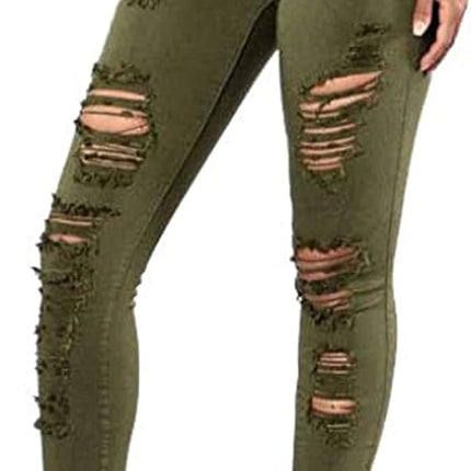 Women'S Ripped Skinny Jeans Stretch Mid Rise Distressed Destroyed Denim Pants