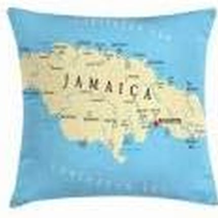 Jamaican Throw Pillow Cushion Cover, Map of Jamaica Kingston Caribbean Sea Important Locations in Country, Decorative Square Accent Pillow Case, 20" X 20", Pale Blue Beige Black