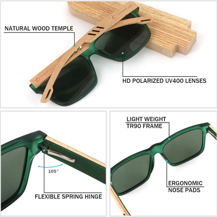 Wood Sunglasses for Men and Women Vintage Polarized Lenses Uv Protection Bamboo Wooden Sun Glasses