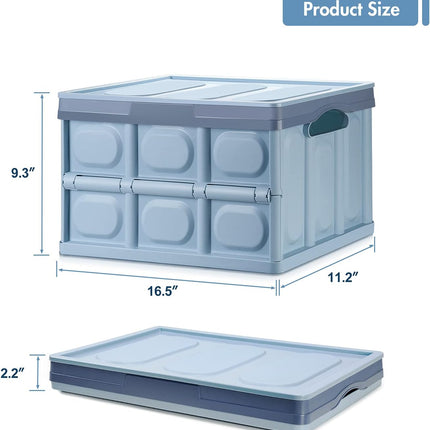 Pack of 2 Collapsible Storage Bins with Lid Crates Plastic Tote Storage Box Container (Blue, Large)