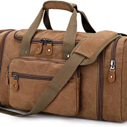 Canvas Duffle Bag for Travel 60L Duffel Overnight Weekend Bag(Coffee)